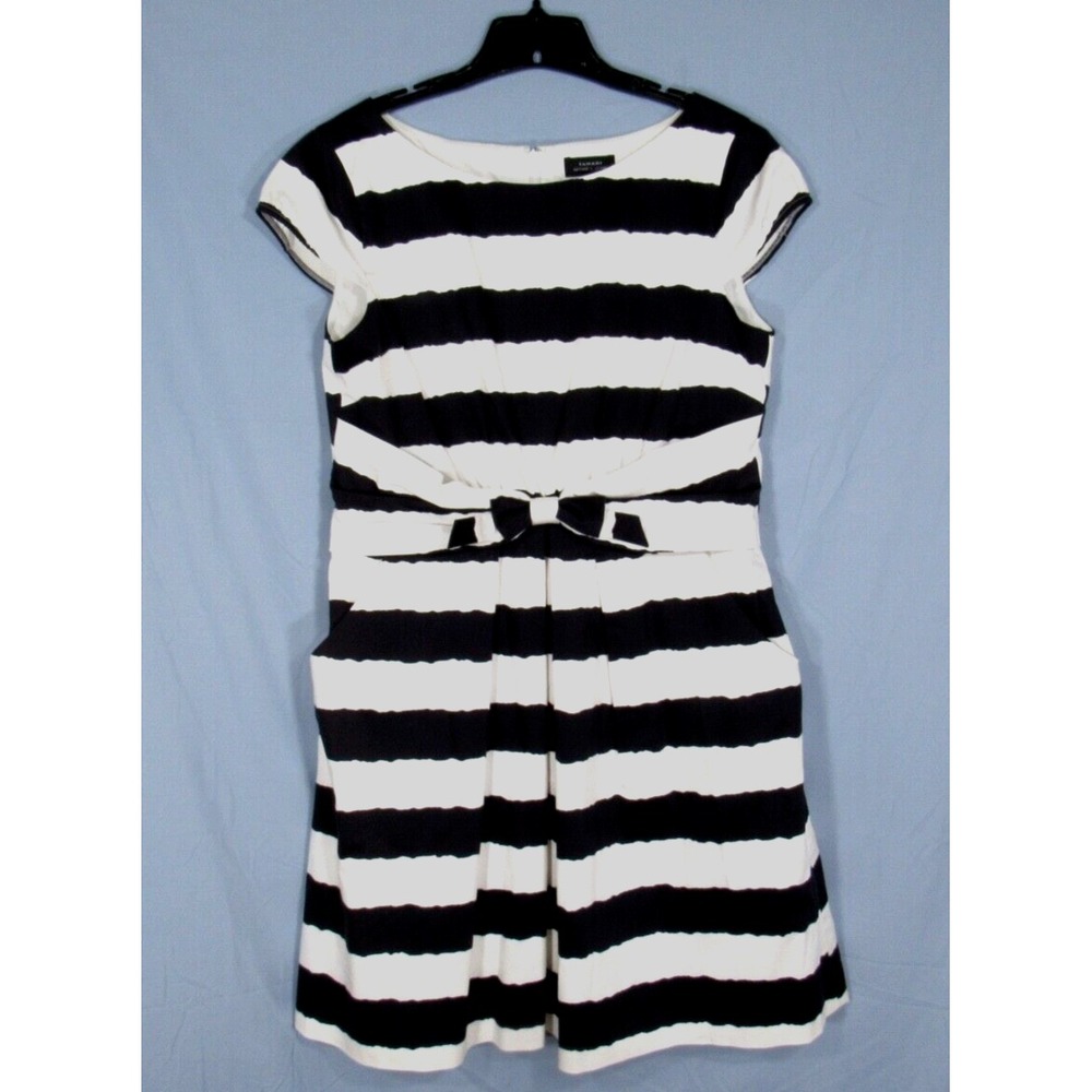 TAHARI Arthur S. Levine WHITE/NAVY Striped STRETCH TWILL Pockets SHEATH DRESS 14